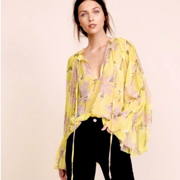 ZADIG & VOLTAIRE women’s Talisa Blossom Blouse sheer chiffon yellow Citron top S - Picture 4 of 8
